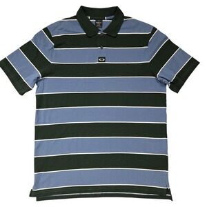 Oakley Polo Shirt Mens Medium Blue‎ Green Striped Regular Fit Hydrolix Golf Top